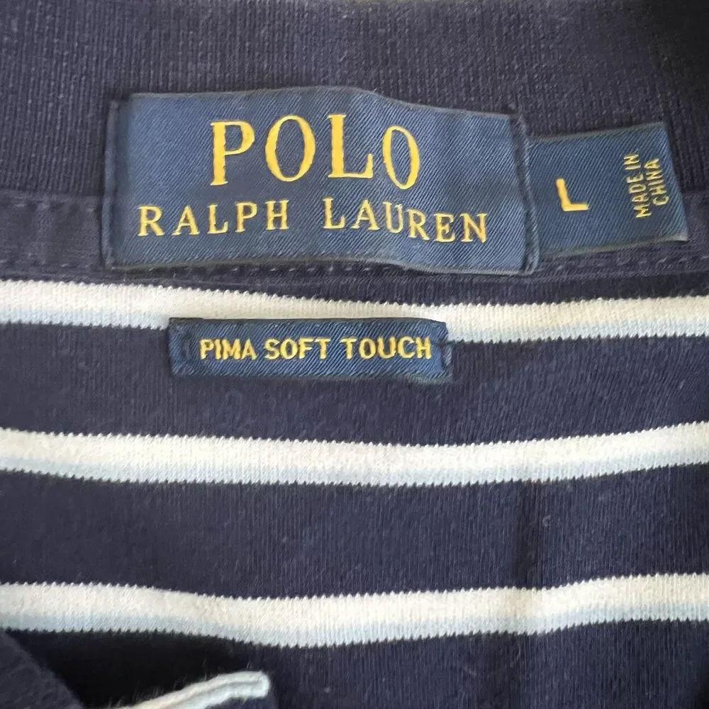 Polo‎ Ralph Lauren Shirt Mens L Pima Soft Touch Blue Striped Short Sleeve